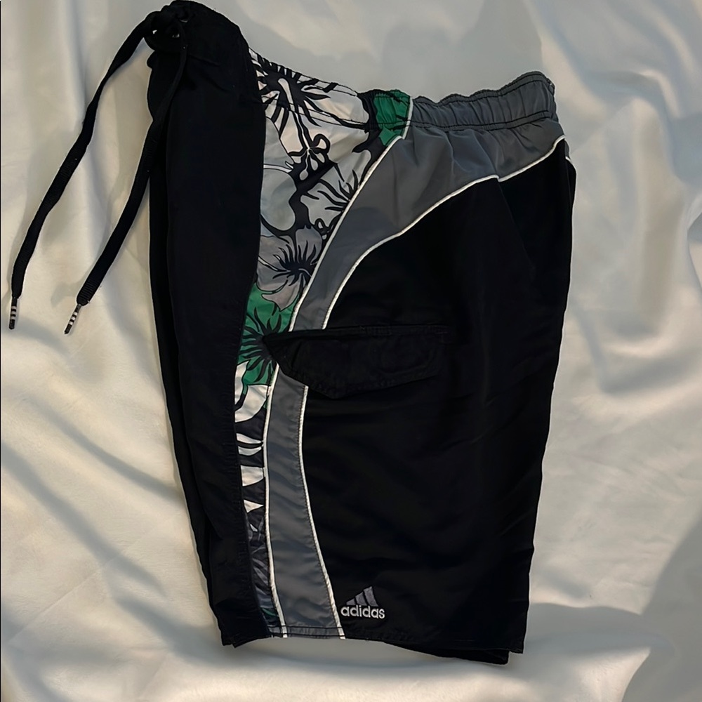 ☀️BOGO☀️Adidas Black and Green Aloha Board Shorts with Drawstring Waist